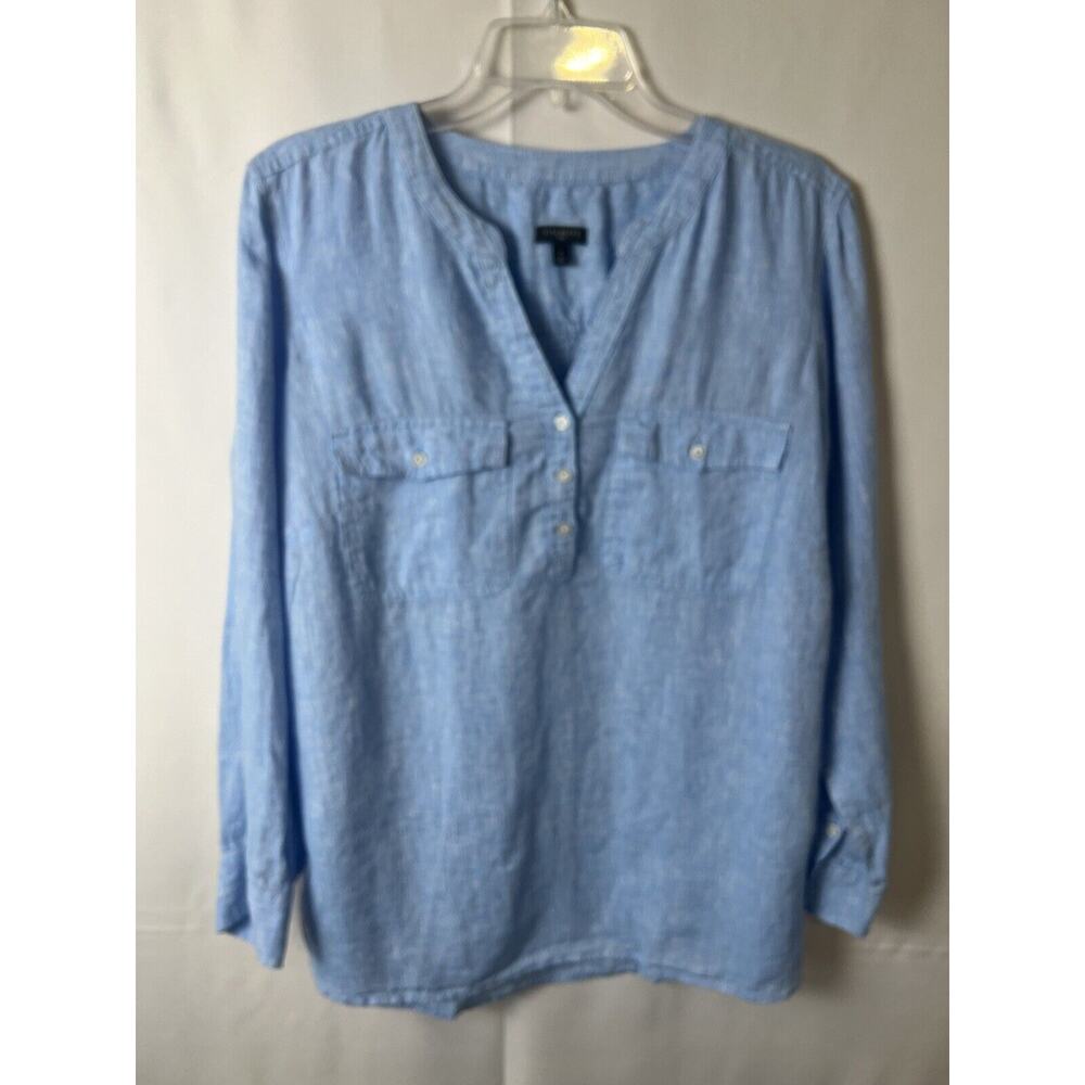 Talbots 100% linen, band collar popover tunic blouse- cross dye size X Plus